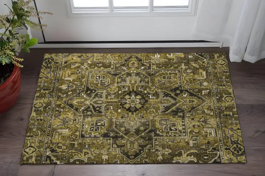Brown Gray And Ivory Oriental Washable Area Rug With UV Protection Photo 2