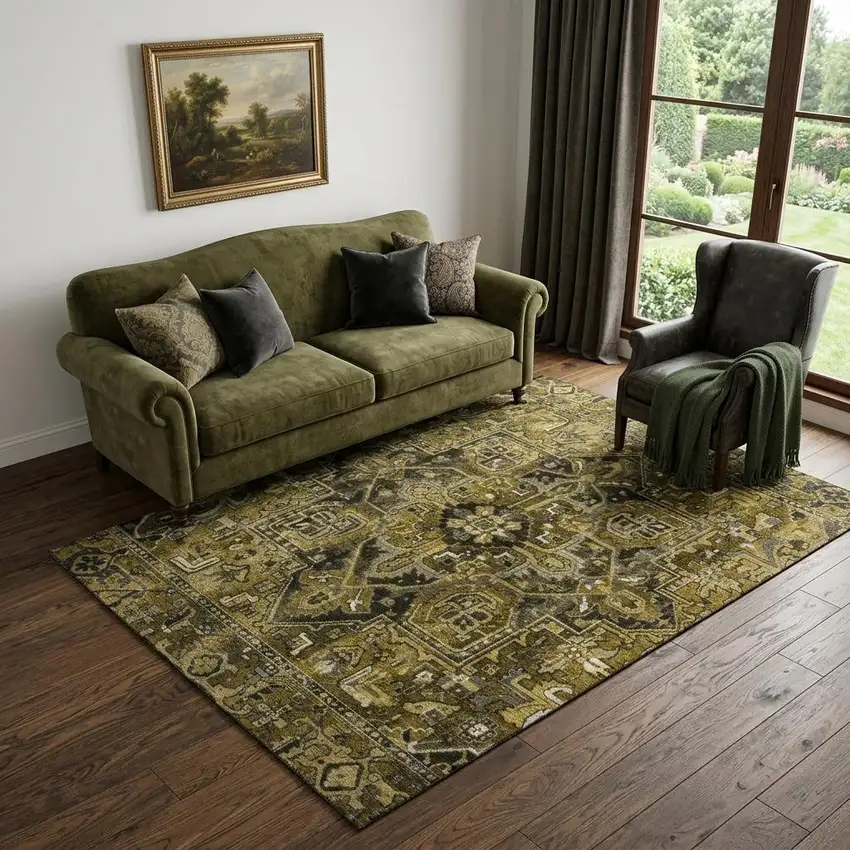 Brown Gray And Ivory Oriental Washable Area Rug With UV Protection Photo 1