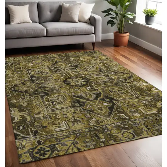 Brown Gray And Ivory Oriental Washable Area Rug With UV Protection Photo 2
