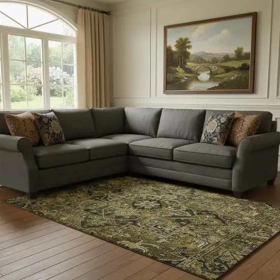 Brown Gray And Ivory Oriental Washable Area Rug With UV Protection Photo 1