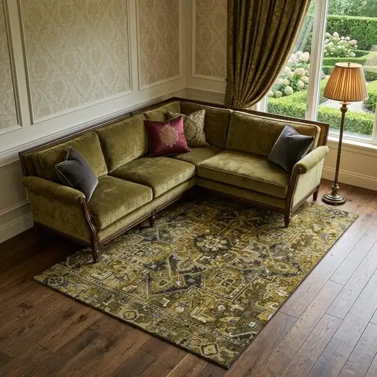 Brown Gray And Ivory Oriental Washable Area Rug With UV Protection Photo 1