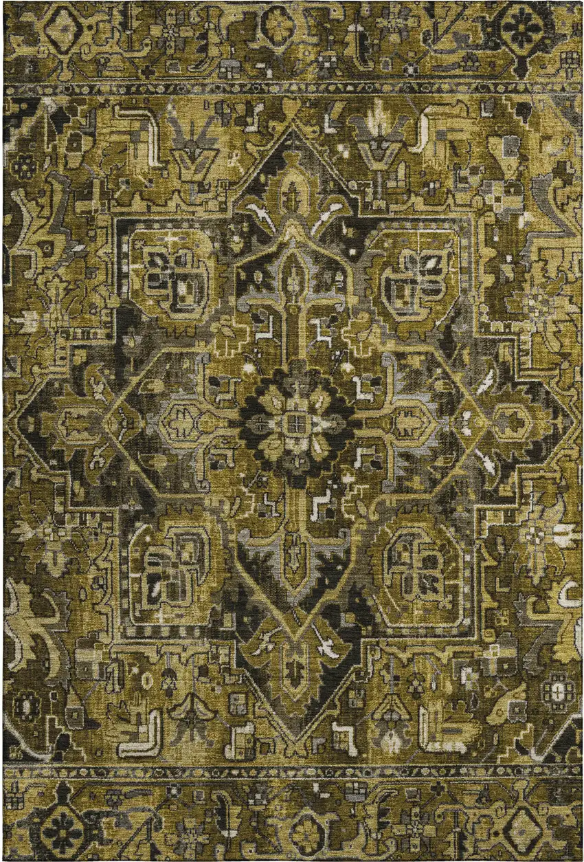 Brown Gray And Ivory Oriental Washable Area Rug With UV Protection Photo 1