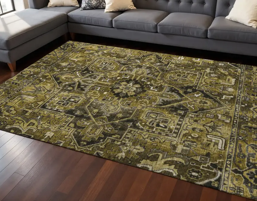 Brown Gray And Ivory Oriental Washable Area Rug With UV Protection Photo 2