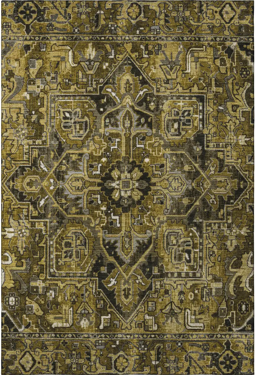 Brown Gray And Ivory Oriental Washable Area Rug With UV Protection Photo 4