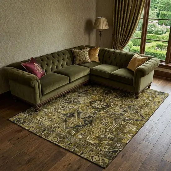 Brown Gray And Ivory Oriental Washable Area Rug With UV Protection Photo 1