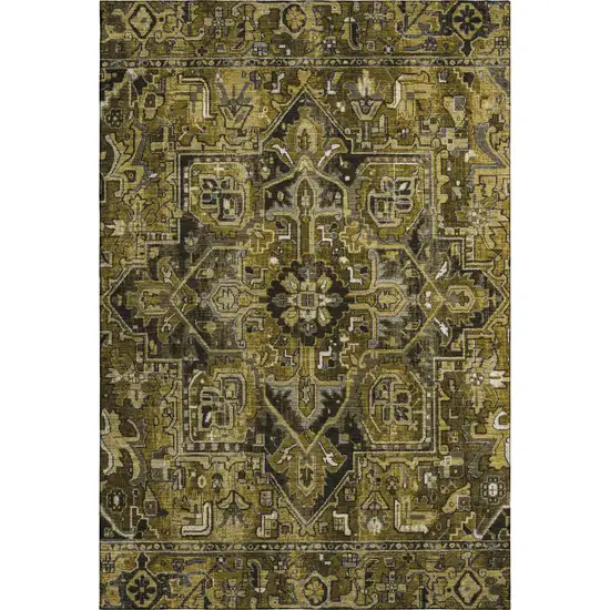 Brown Gray And Ivory Oriental Washable Area Rug With UV Protection Photo 1