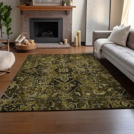 Brown Gray And Ivory Oriental Washable Area Rug With UV Protection Photo 6