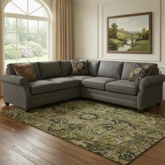 Brown Gray And Ivory Oriental Washable Area Rug With UV Protection Photo 1