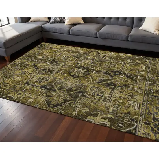 Brown Gray And Ivory Oriental Washable Area Rug With UV Protection Photo 2