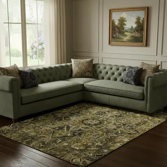 Brown Gray And Ivory Oriental Washable Area Rug With UV Protection Photo 1