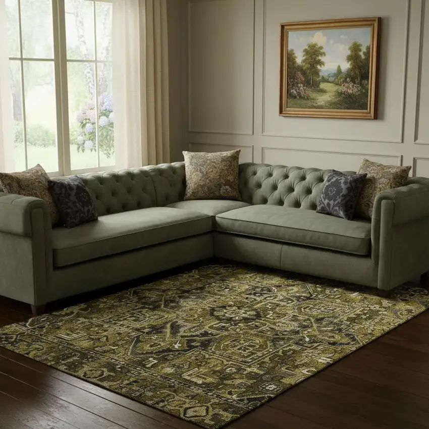 Brown Gray And Ivory Oriental Washable Area Rug With UV Protection Photo 1