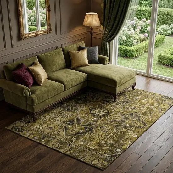 Brown Gray And Ivory Oriental Washable Area Rug With UV Protection Photo 1