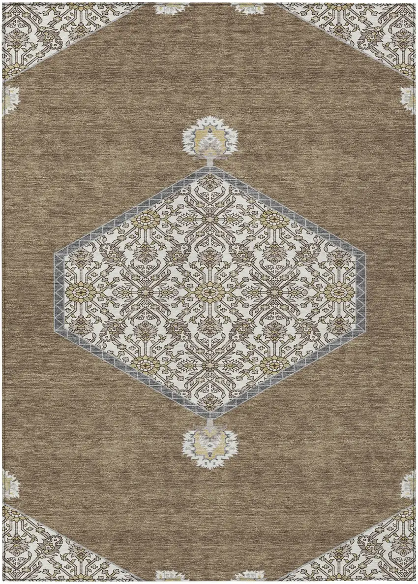 Brown Gray And Ivory Oriental Washable Indoor Outdoor Area Rug Photo 2