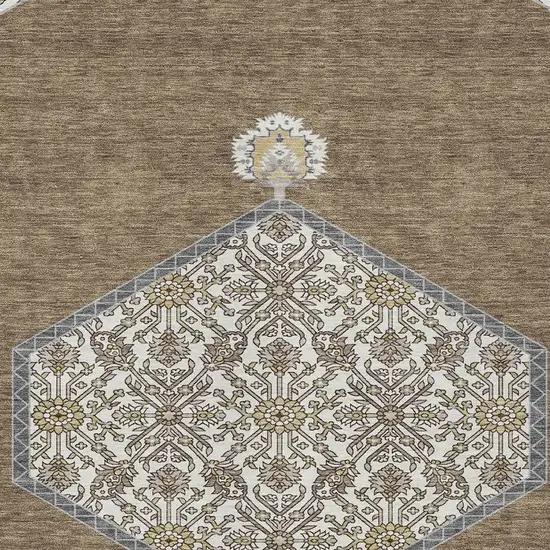 Brown Gray And Ivory Oriental Washable Indoor Outdoor Area Rug Photo 6