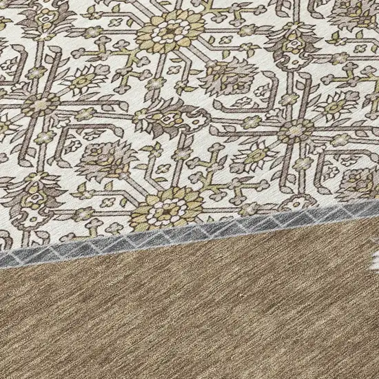 Brown Gray And Ivory Oriental Washable Indoor Outdoor Area Rug Photo 5