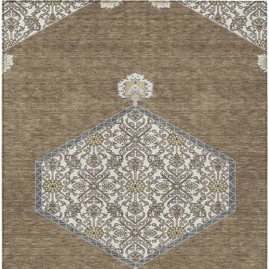 Brown Gray And Ivory Oriental Washable Indoor Outdoor Area Rug Photo 7
