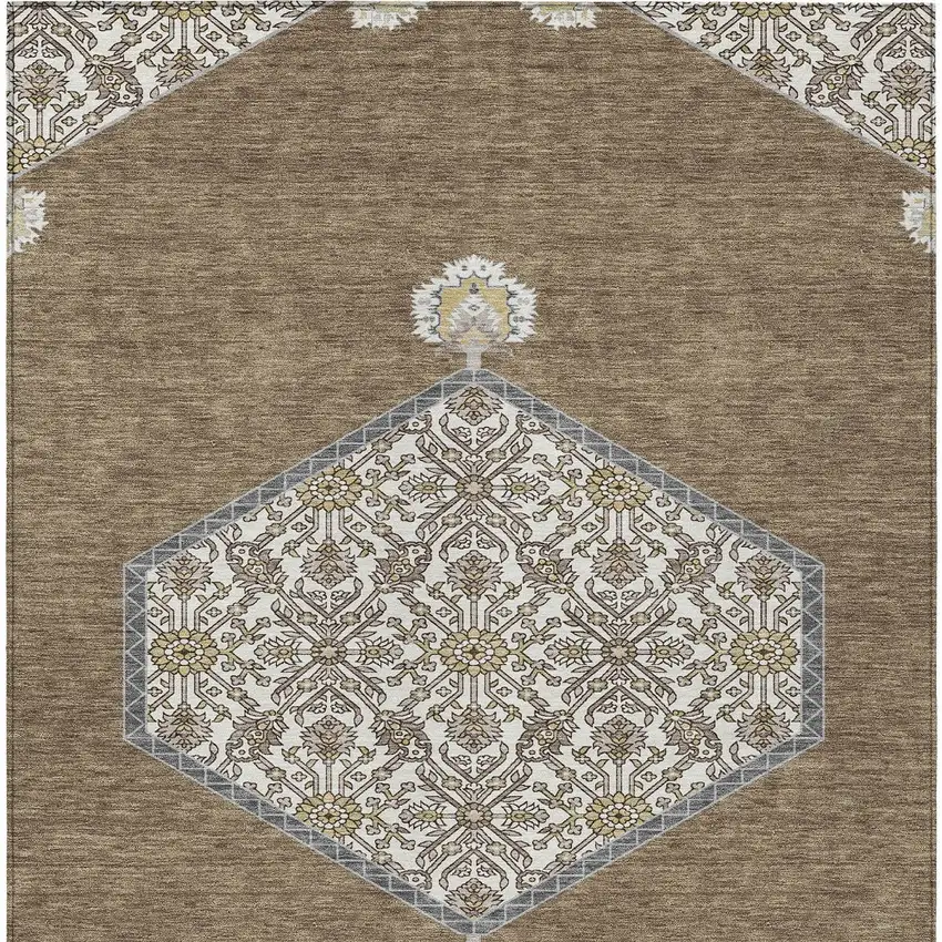 Brown Gray And Ivory Oriental Washable Indoor Outdoor Area Rug Photo 7