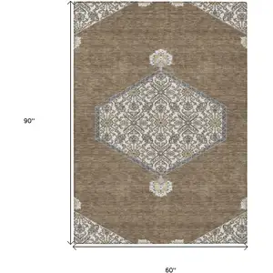 Photo of Brown Gray And Ivory Oriental Washable Indoor Outdoor Area Rug