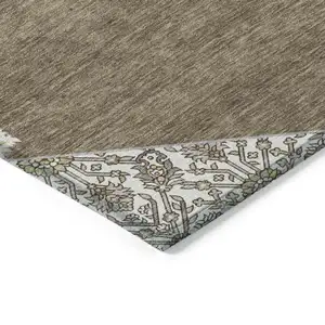 Photo of Brown Gray And Ivory Oriental Washable Indoor Outdoor Area Rug