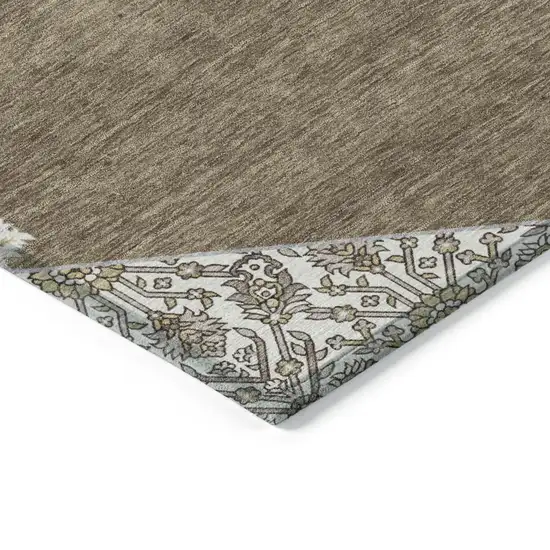Brown Gray And Ivory Oriental Washable Indoor Outdoor Area Rug Photo 4