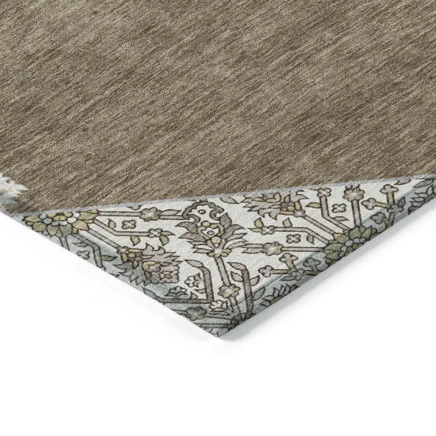 Brown Gray And Ivory Oriental Washable Indoor Outdoor Area Rug Photo 4