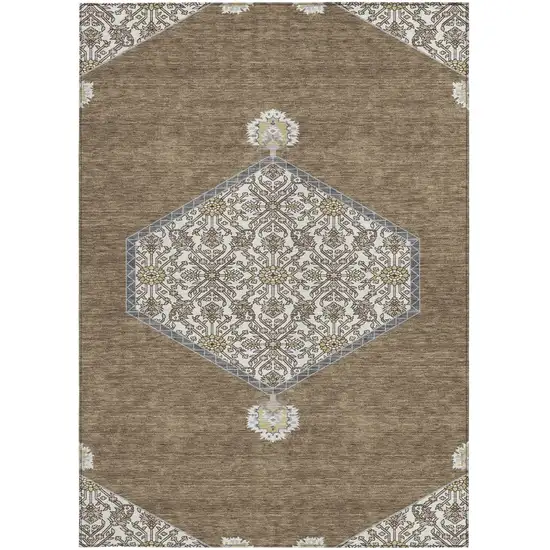 Brown Gray And Ivory Oriental Washable Indoor Outdoor Area Rug Photo 6