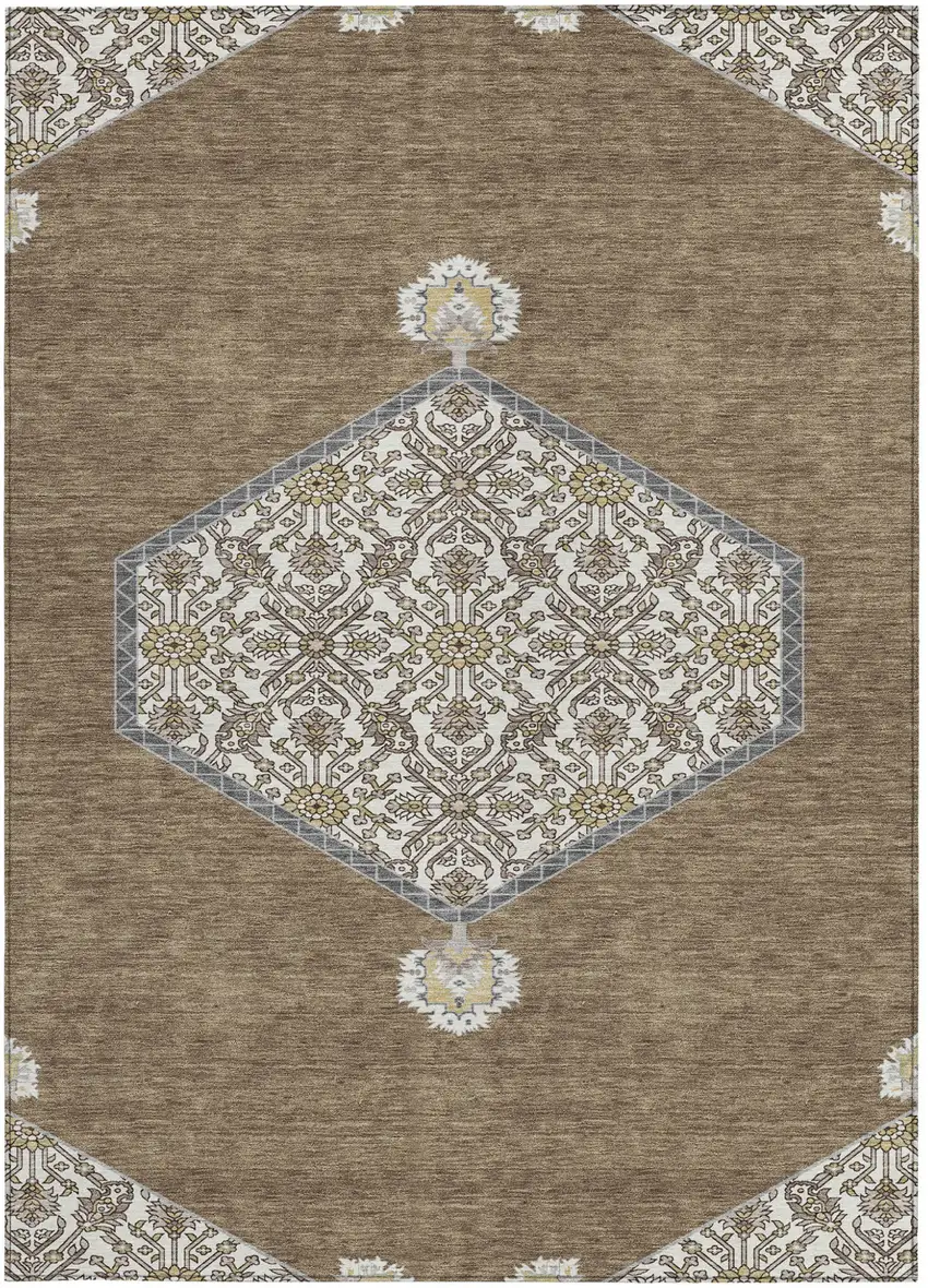 Brown Gray And Ivory Oriental Washable Indoor Outdoor Area Rug Photo 6