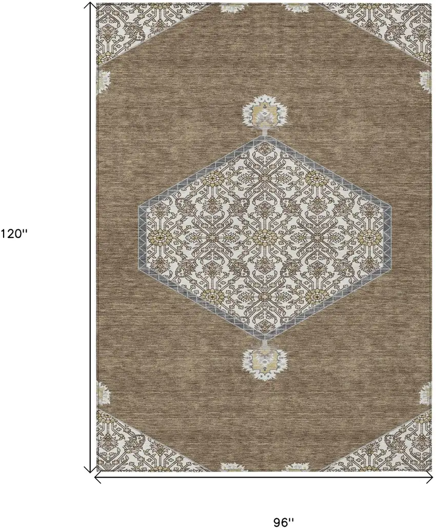 Brown Gray And Ivory Oriental Washable Indoor Outdoor Area Rug Photo 3