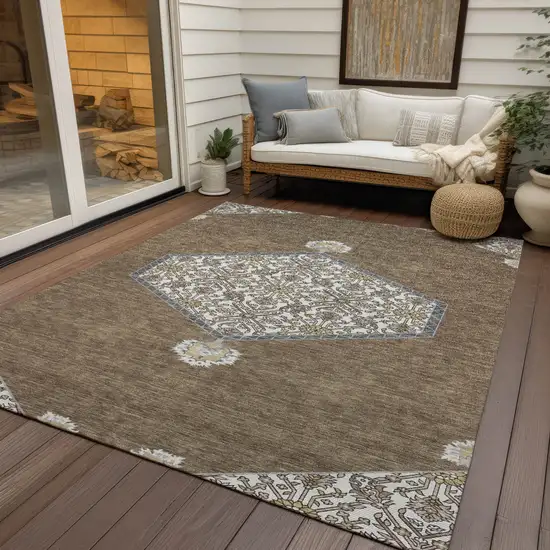 Brown Gray And Ivory Oriental Washable Indoor Outdoor Area Rug Photo 7