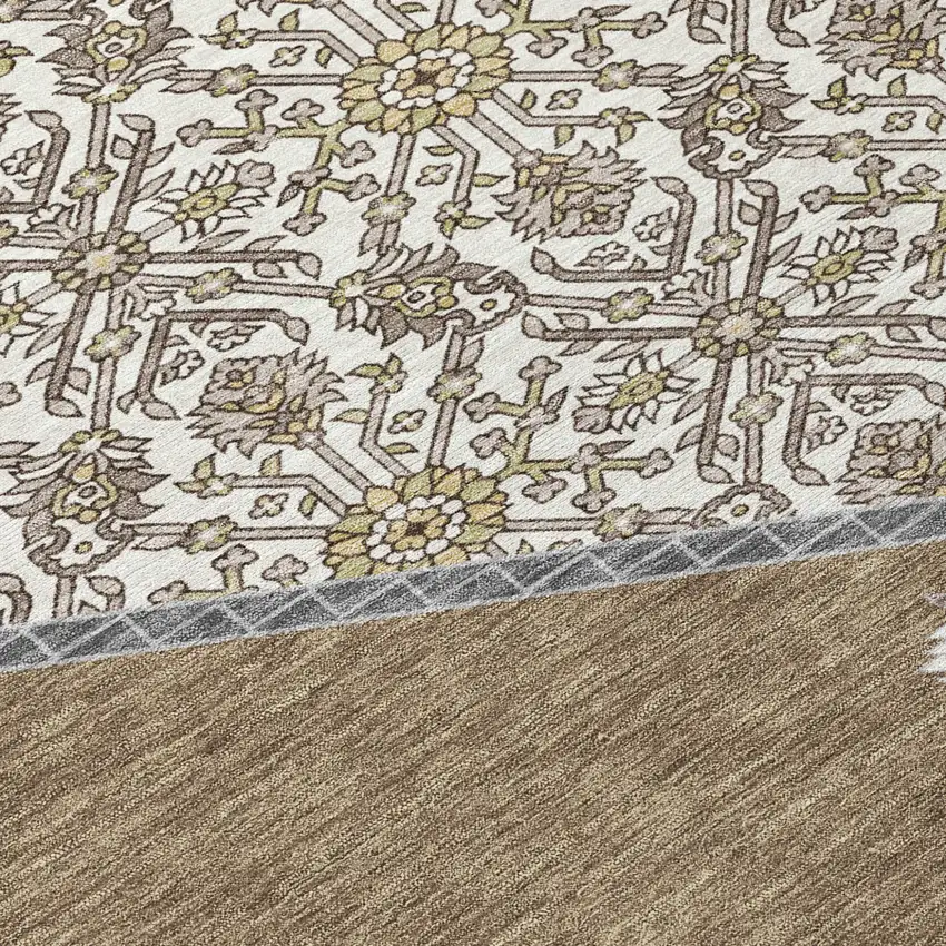 Brown Gray And Ivory Oriental Washable Indoor Outdoor Area Rug Photo 5