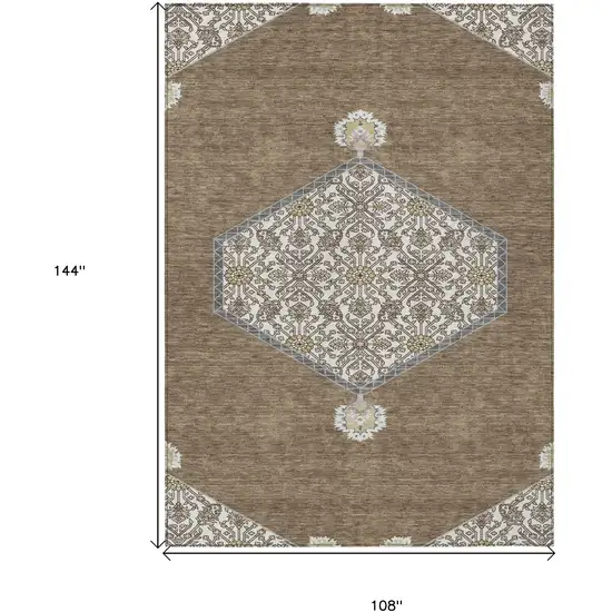 Brown Gray And Ivory Oriental Washable Indoor Outdoor Area Rug Photo 3