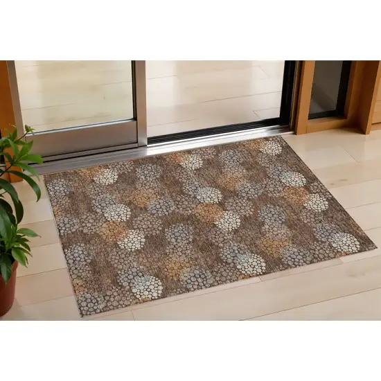 Brown Gray And Ivory Polka Dot Washable Indoor Outdoor Area Rug Photo 1