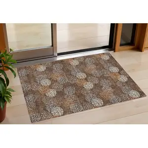 Photo of Brown Gray And Ivory Polka Dot Washable Indoor Outdoor Area Rug