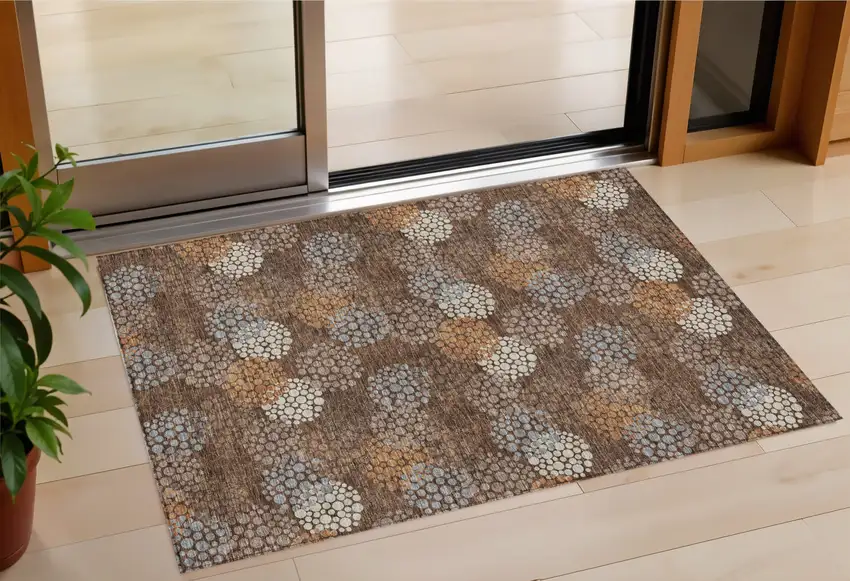 Brown Gray And Ivory Polka Dot Washable Indoor Outdoor Area Rug Photo 1