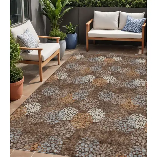 Brown Gray And Ivory Polka Dot Washable Indoor Outdoor Area Rug Photo 1