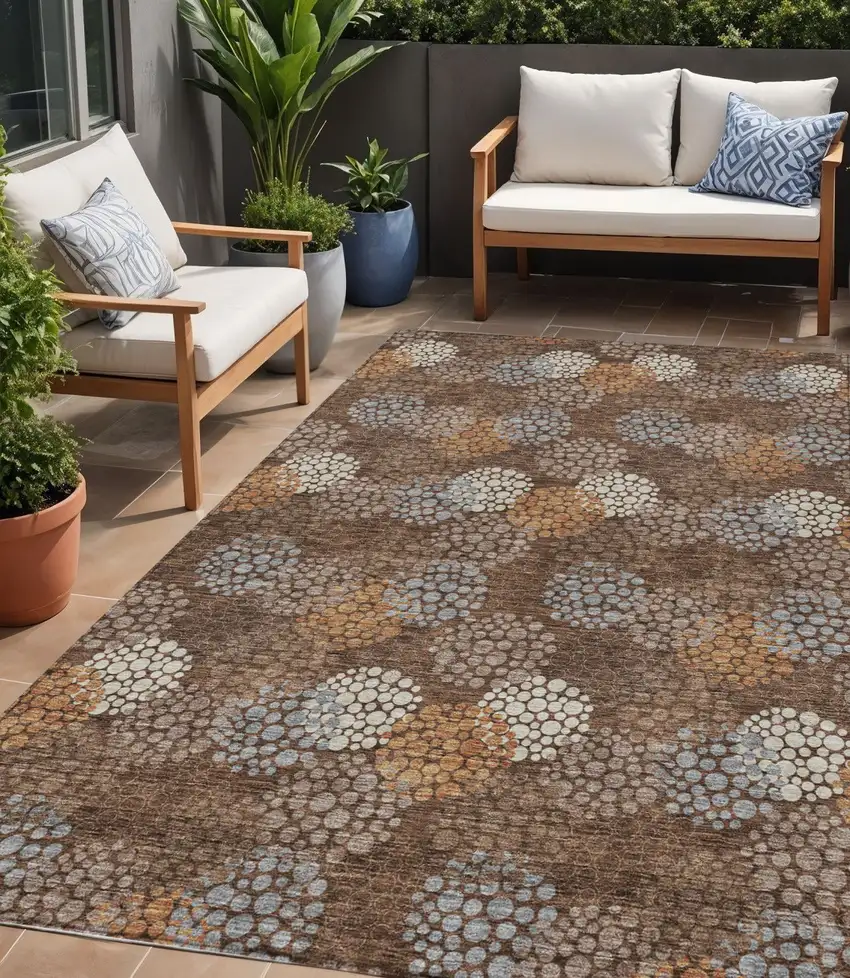 Brown Gray And Ivory Polka Dot Washable Indoor Outdoor Area Rug Photo 1