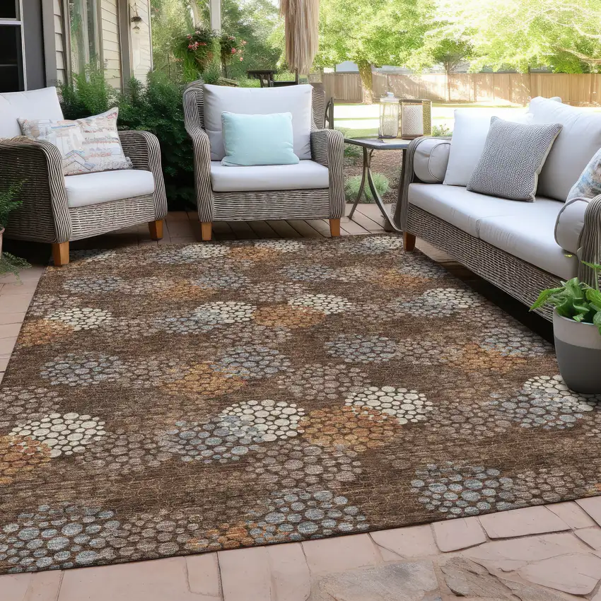 Brown Gray And Ivory Polka Dot Washable Indoor Outdoor Area Rug Photo 9