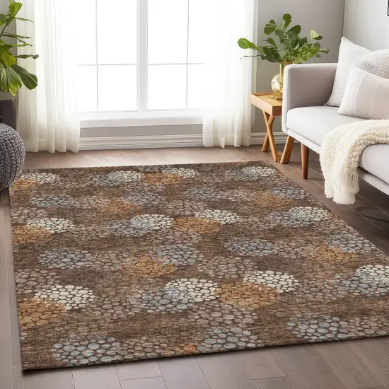 Brown Gray And Ivory Polka Dot Washable Indoor Outdoor Area Rug Photo 9