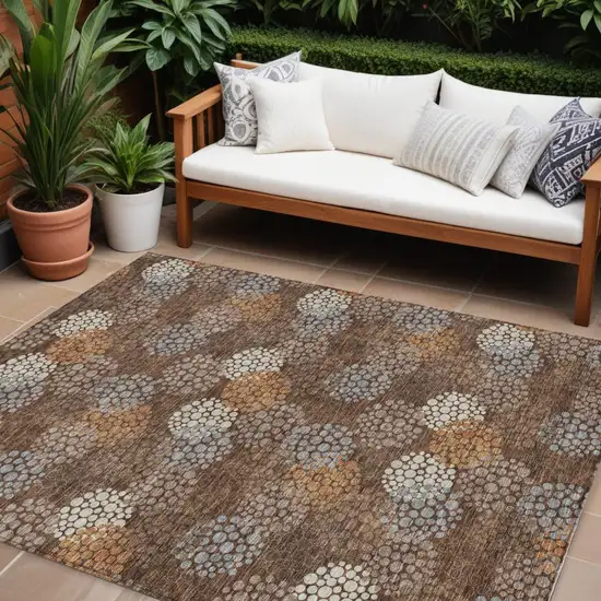 Brown Gray And Ivory Polka Dot Washable Indoor Outdoor Area Rug Photo 1