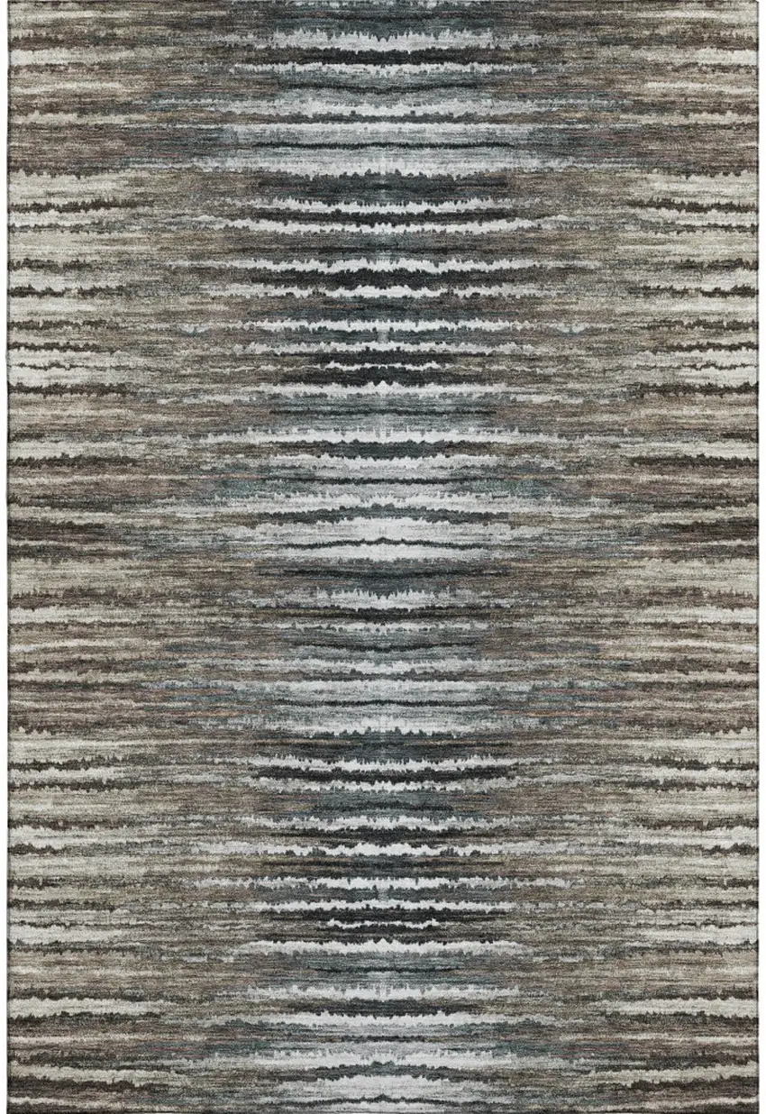 Brown Gray And Ivory Striped Washable Area Rug With UV Protection Photo 2