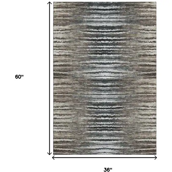 Brown Gray And Ivory Striped Washable Area Rug With UV Protection Photo 3