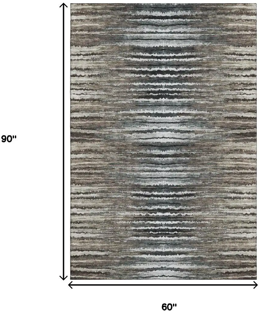 Brown Gray And Ivory Striped Washable Area Rug With UV Protection Photo 3
