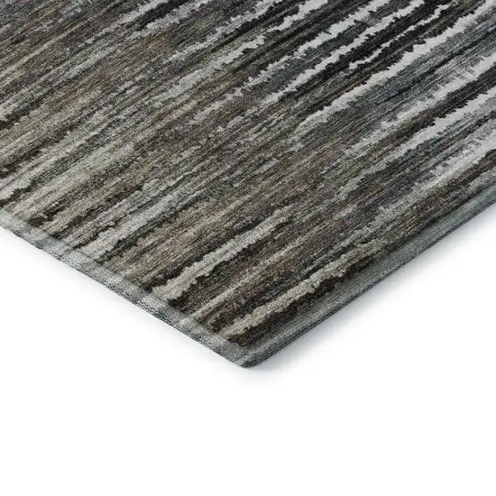 Brown Gray And Ivory Striped Washable Area Rug With UV Protection Photo 8