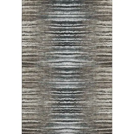 Brown Gray And Ivory Striped Washable Area Rug With UV Protection Photo 1