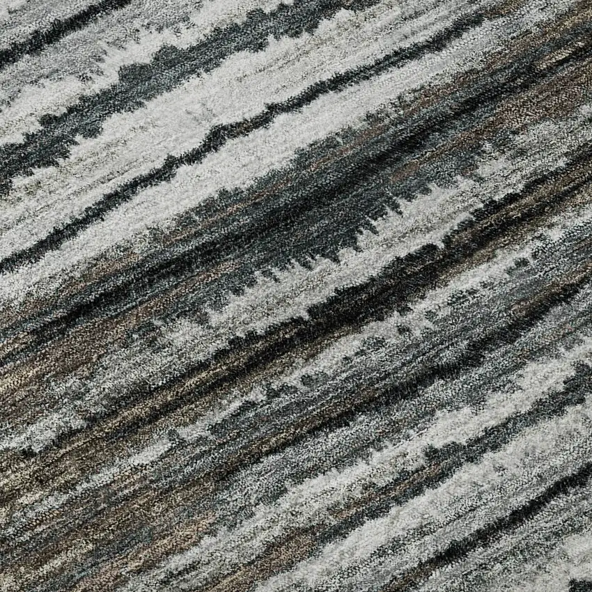 Brown Gray And Ivory Striped Washable Area Rug With UV Protection Photo 3