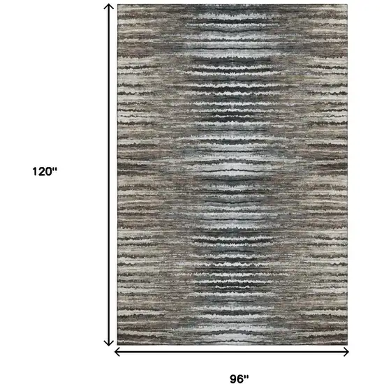 Brown Gray And Ivory Striped Washable Area Rug With UV Protection Photo 7