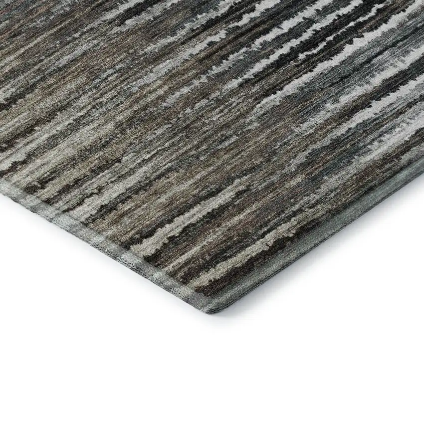 Brown Gray And Ivory Striped Washable Area Rug With UV Protection Photo 9