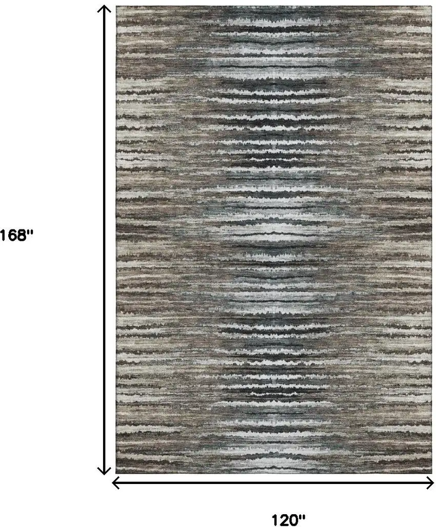 Brown Gray And Ivory Striped Washable Area Rug With UV Protection Photo 6