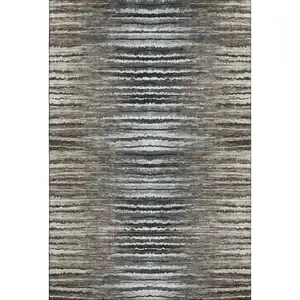 Photo of Brown Gray And Ivory Striped Washable Area Rug With UV Protection