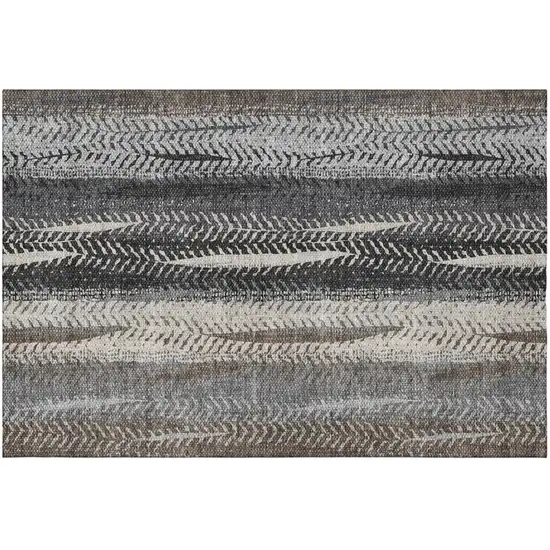 Brown Gray And Ivory Striped Washable Area Rug With UV Protection Photo 2